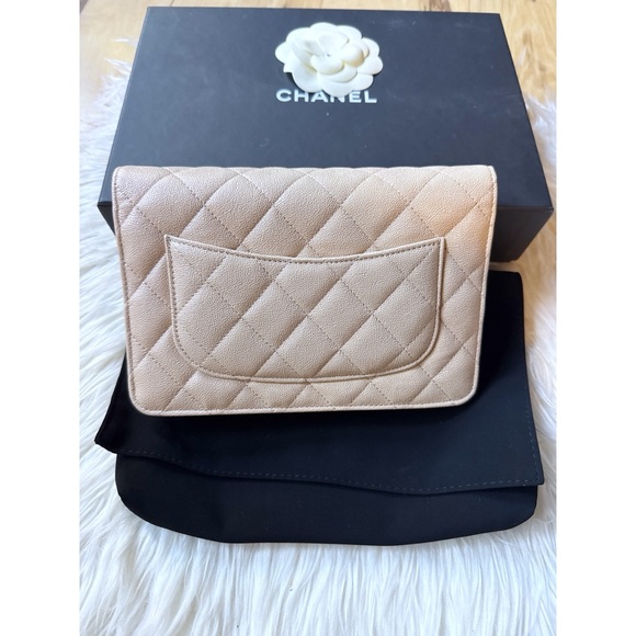 NEW NIB CHANEL Iridescent Beige Caviar Classic WOC Wallet On Chain Gold Hardware - Picture 11 of 12